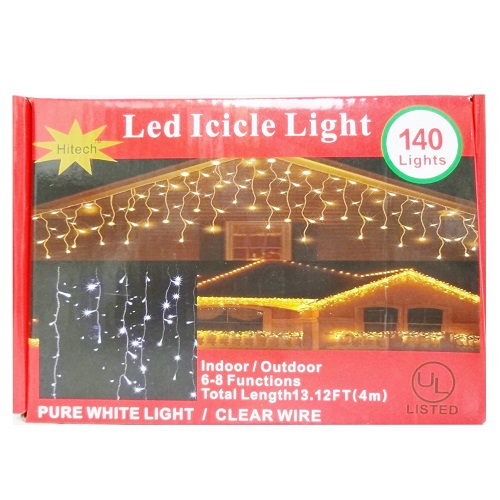 XMas LED Icicle Lights 140ct Clr Whitewholesale