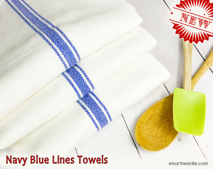 _Navy Line White Kitchen Towels Blanks 100 Cotton Smart Needle