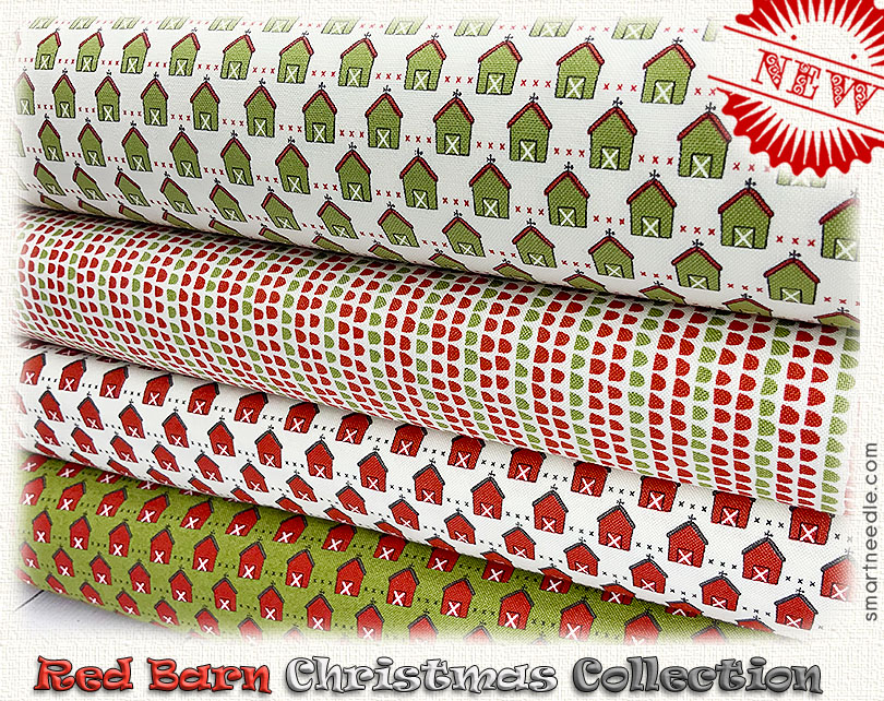 Red Barn Christmas Green Fabric Smart Needle