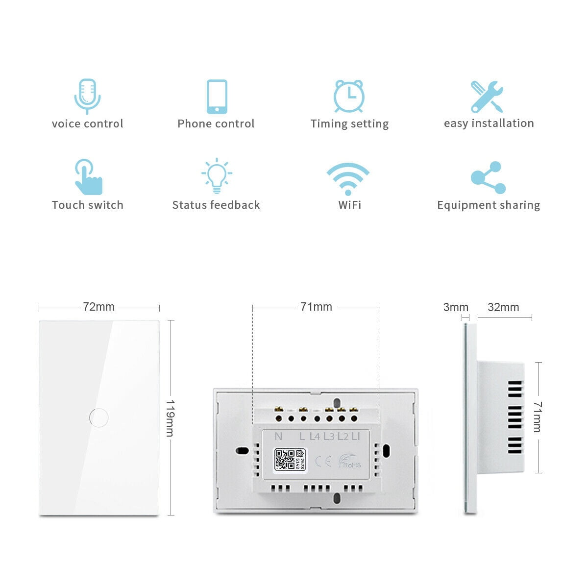 Homekit WiFi 4 Gang Wall Switch WS04 BLACK SmartSetup (Matter Over