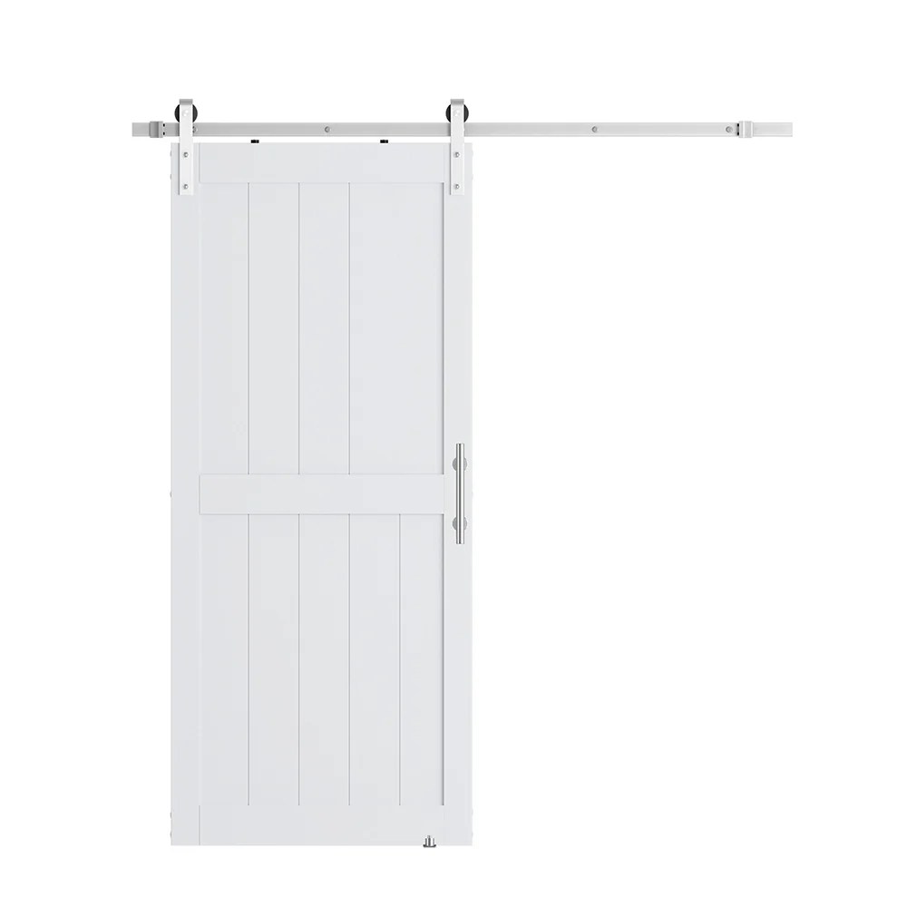 MDF Barn Door with Hardware Kit, White HFrame Door, Brushed Nickel Ha