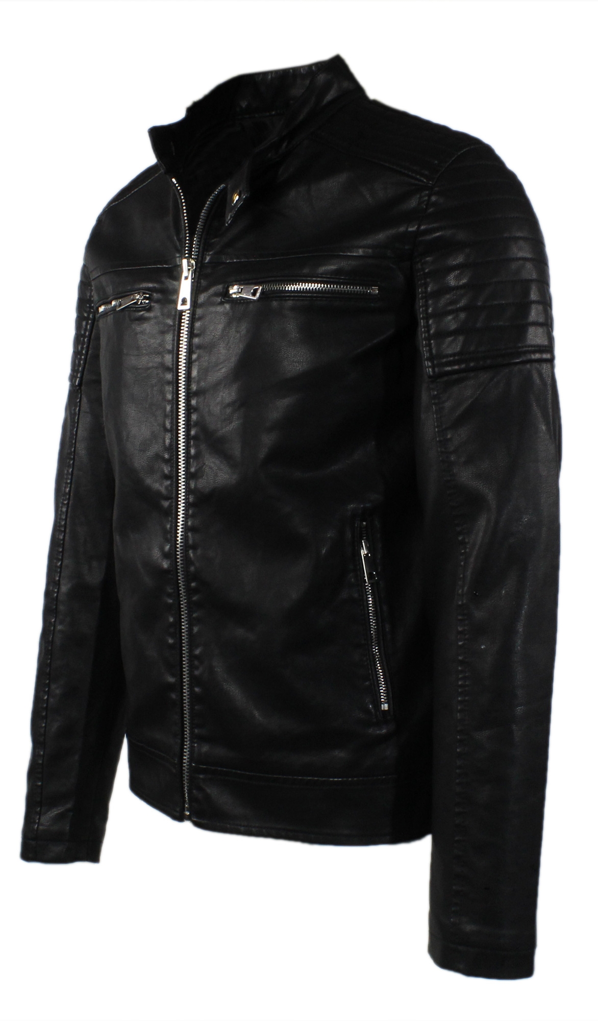 Giubbotto Uomo Pelle Nero Giacca Biker Chiodo Giubbino