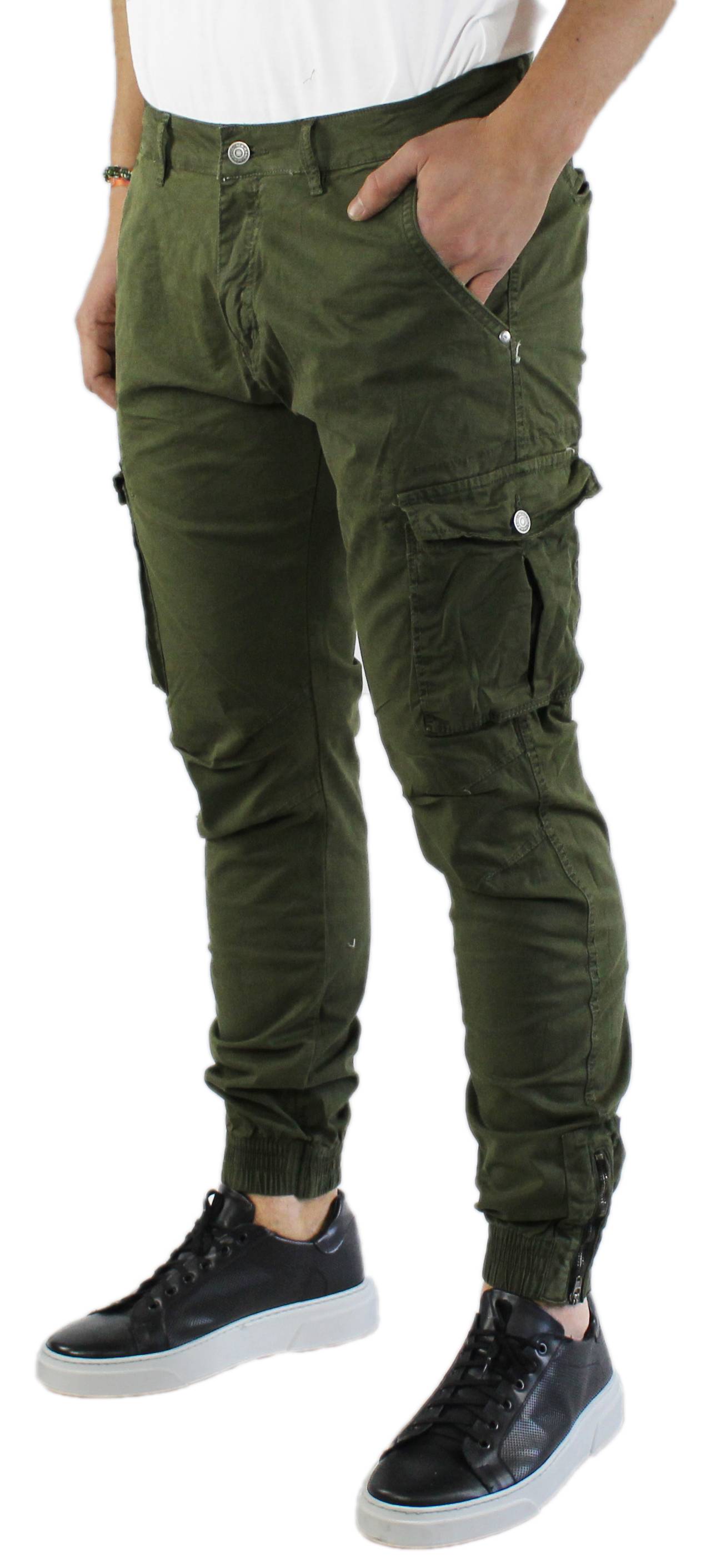 Pantaloni Uomo Cargo in Cotone Pantalone Tasconi Laterali