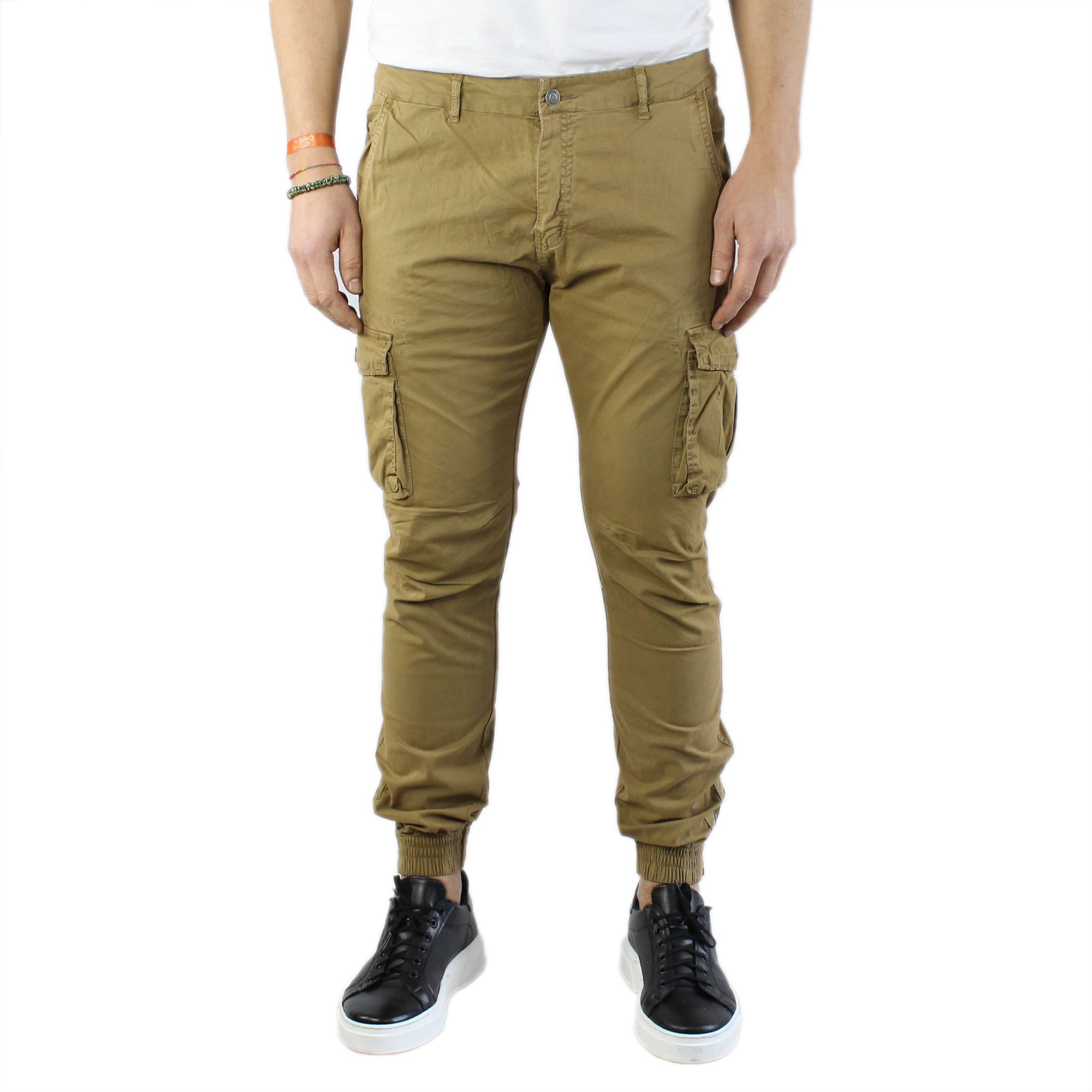 Pantaloni Uomo Cargo in Cotone Beige Pantalone Slim