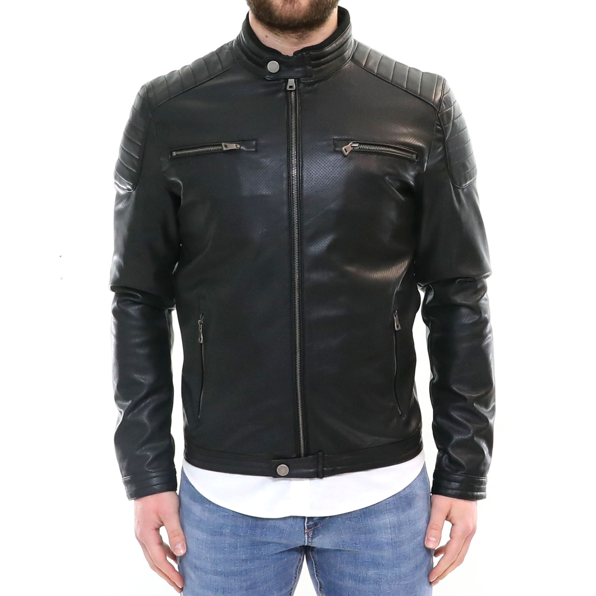 Giubbotto Uomo Leggero Eco Pelle Biker Giacca Moto Slim