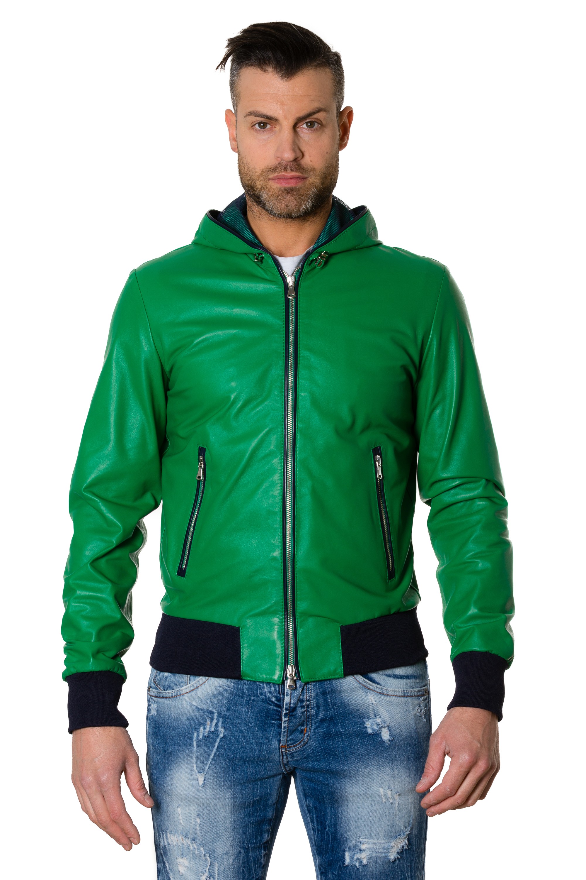 Bomber in Pelle Uomo Cappuccio Vera Pelle Primavera