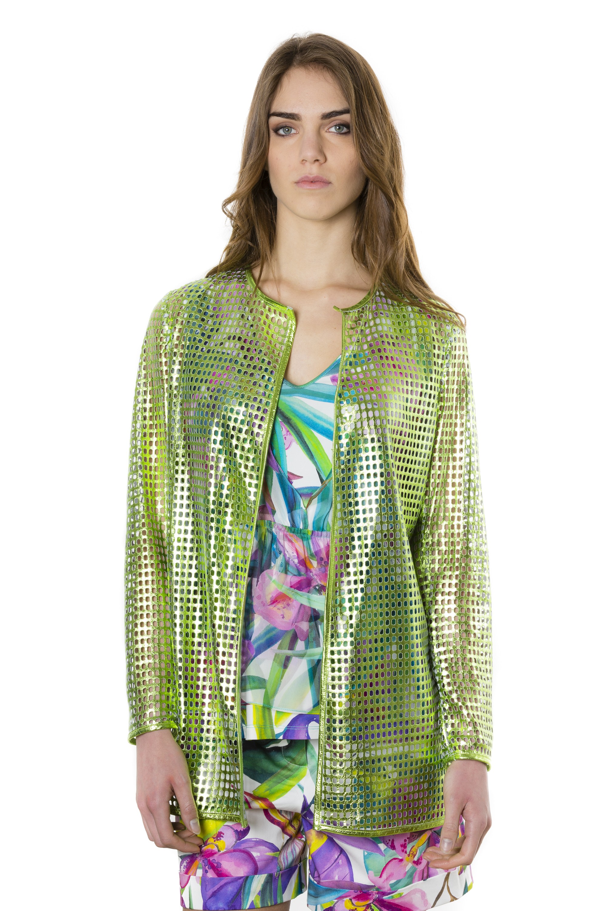 Camicia in Pelle Laminata Verde Donna Giacca Sfoderata