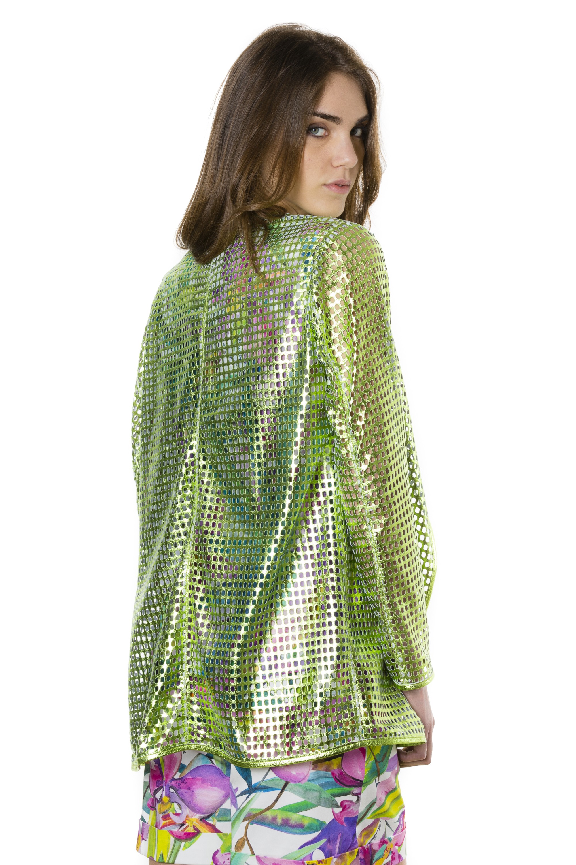 Camicia in Pelle Laminata Verde Donna Giacca Sfoderata