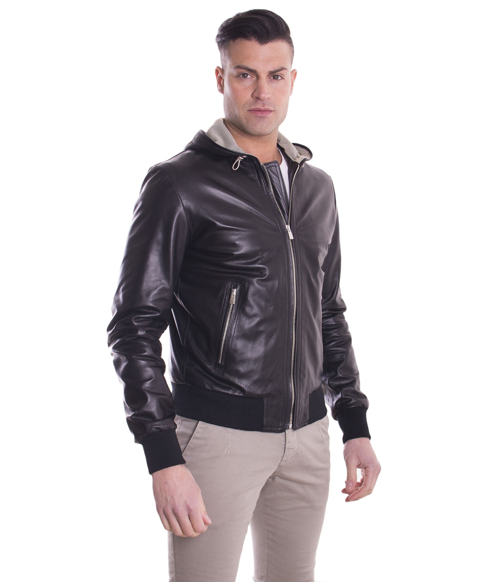 Bomber Giacca Pelle Uomo Cappuccio Vera Pelle Primavera