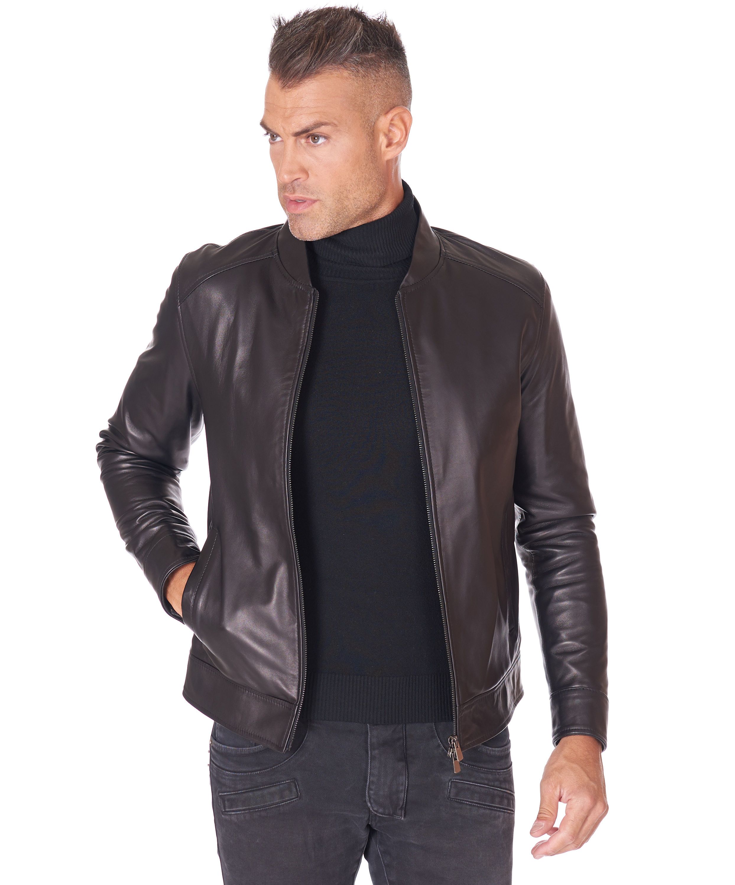 Giacca in Pelle Nera Uomo Giubbotto Moto Biker Vera Pelle