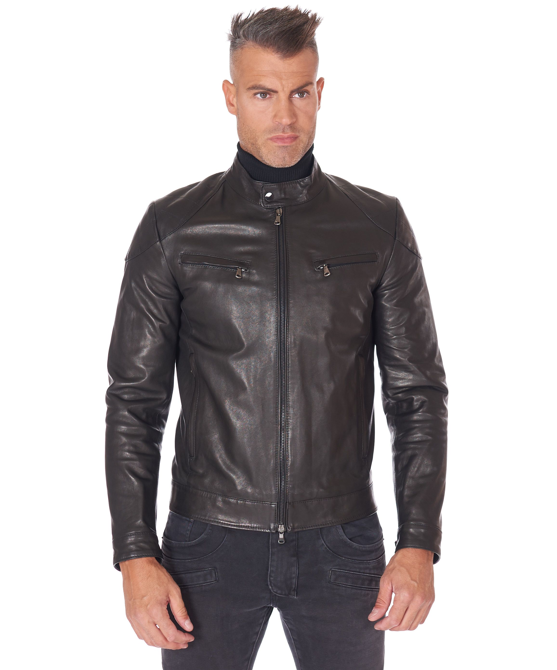Giacca pelle Uomo Nera Trapuntata Made in Italy Giacca