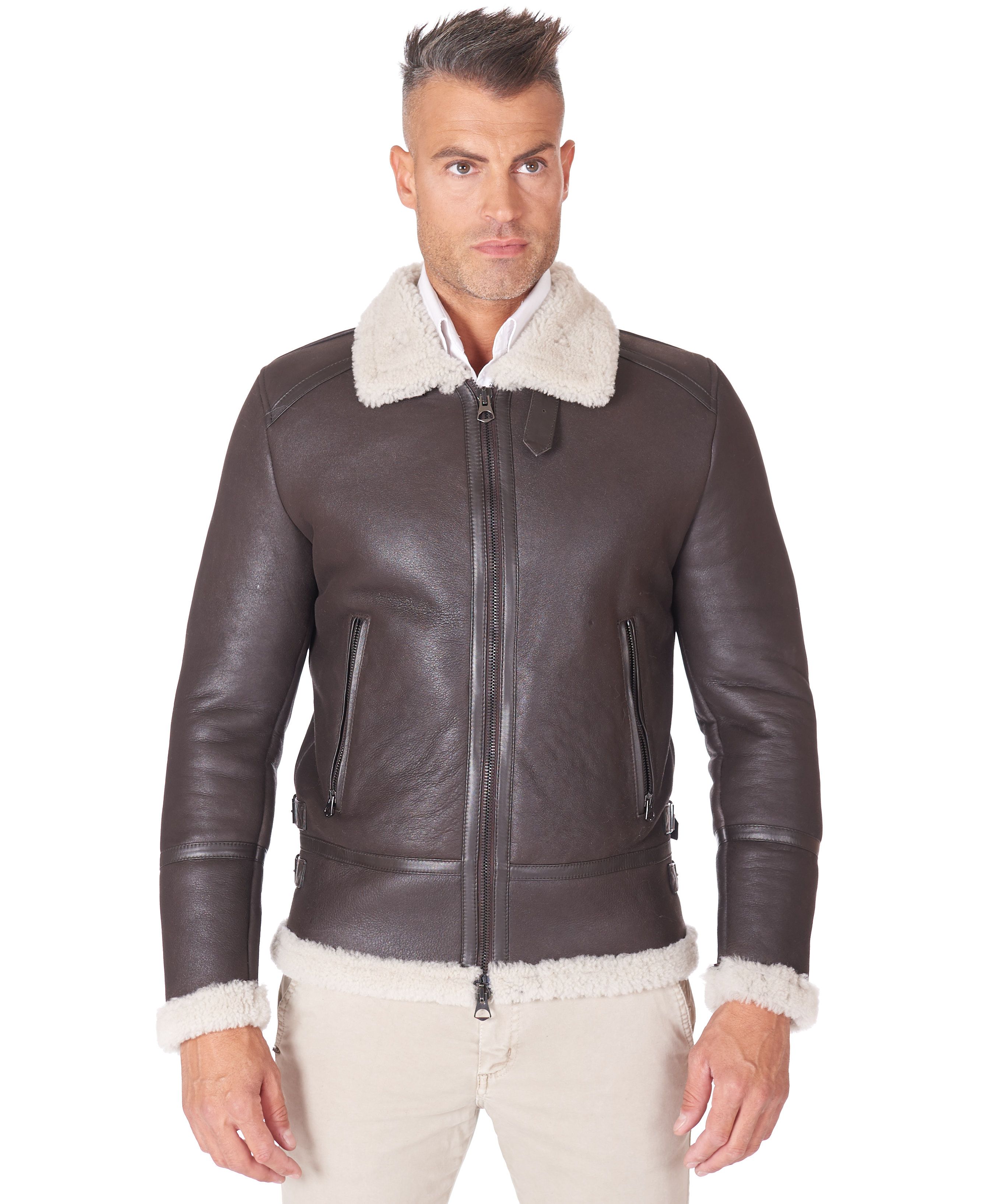 Giaccone in Pelle di Montone Testa di Moro Uomo Biker