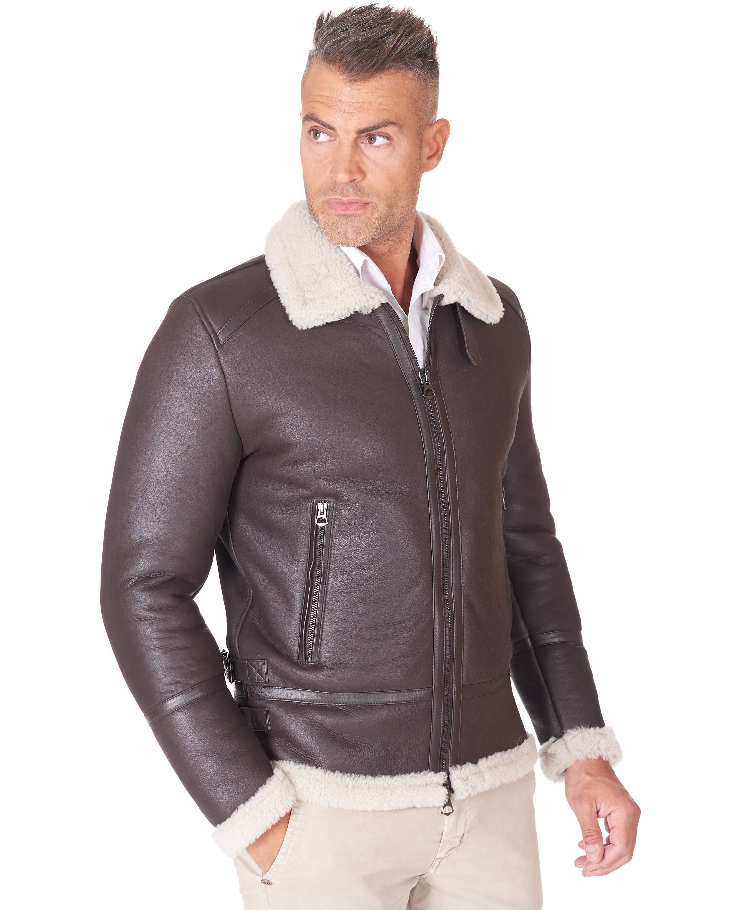 Giaccone in Pelle di Montone Testa di Moro Uomo Biker