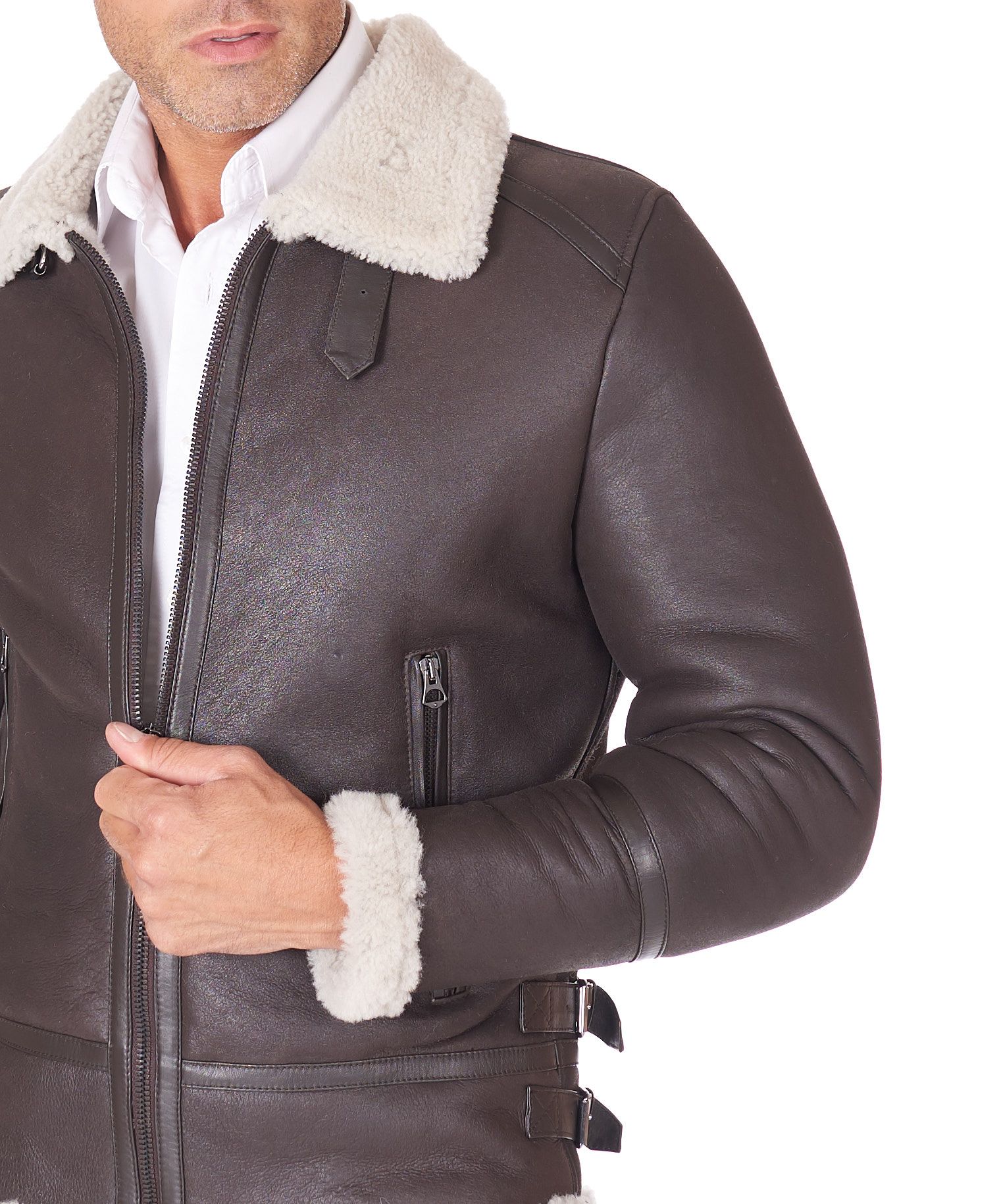 Giaccone in Pelle di Montone Testa di Moro Uomo Biker