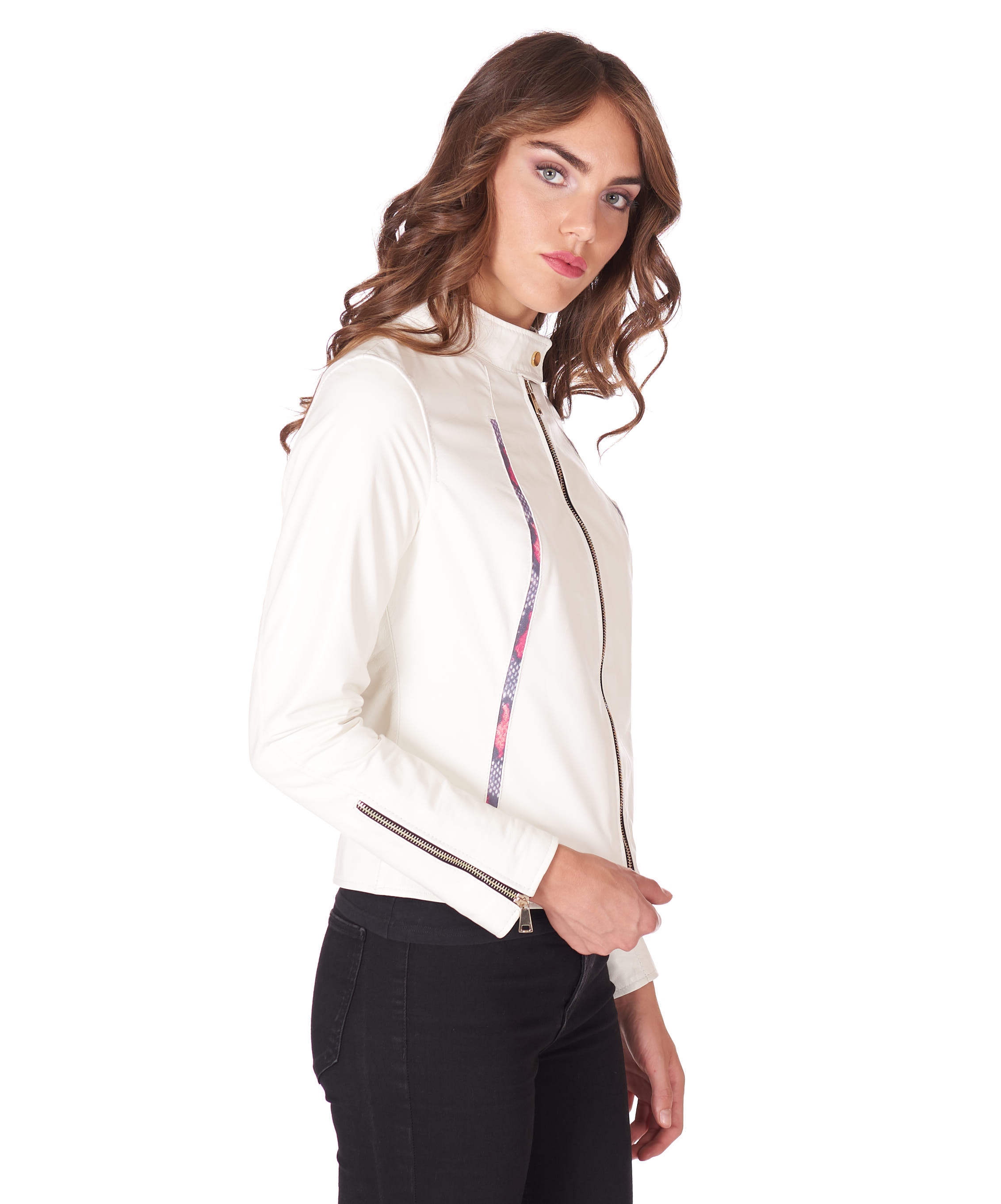 Giacca Pelle Bianca Donna Biker Moto Giacca Primaverile