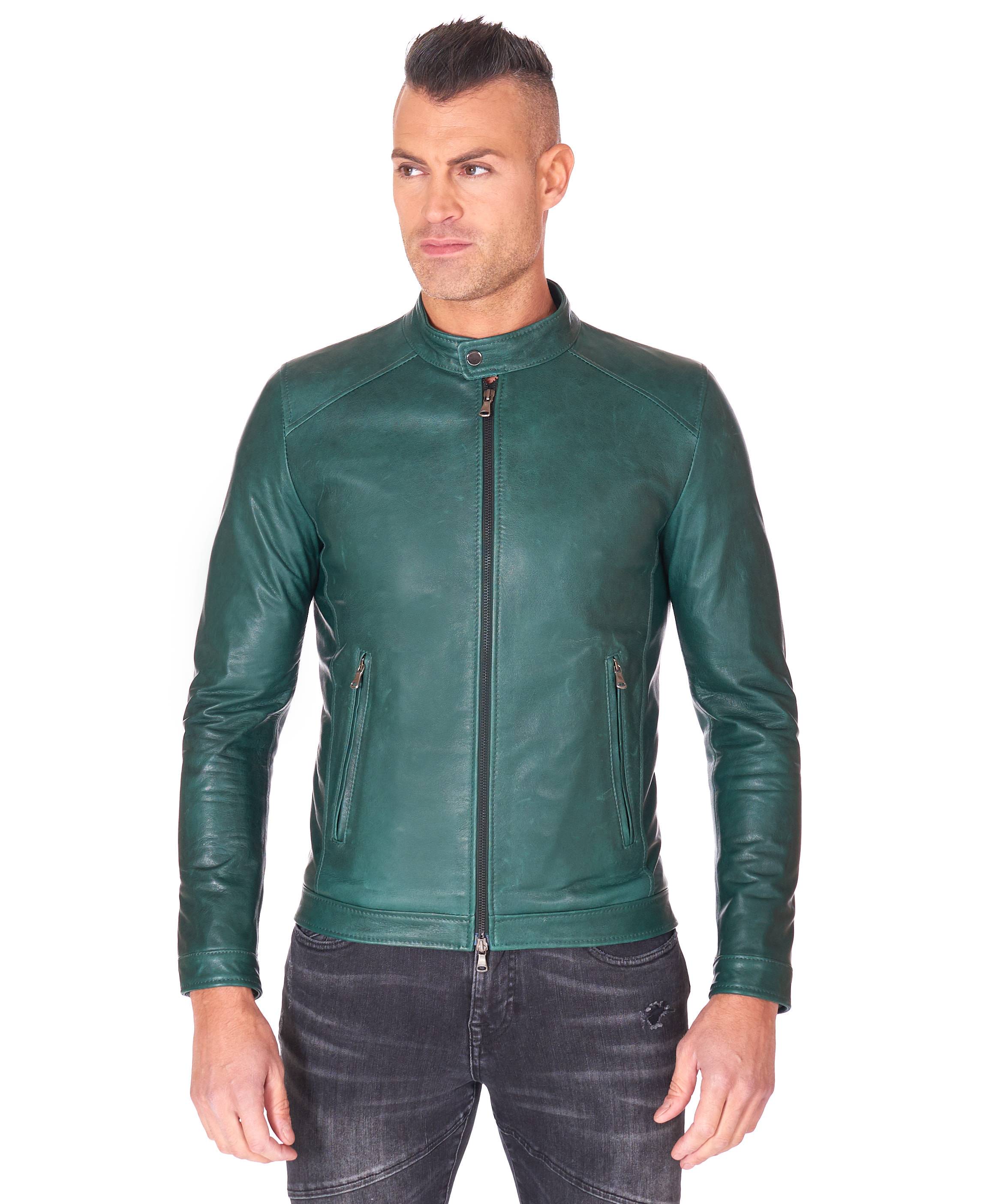 Giacca in vera pelle, biker collo coreana, pelle di