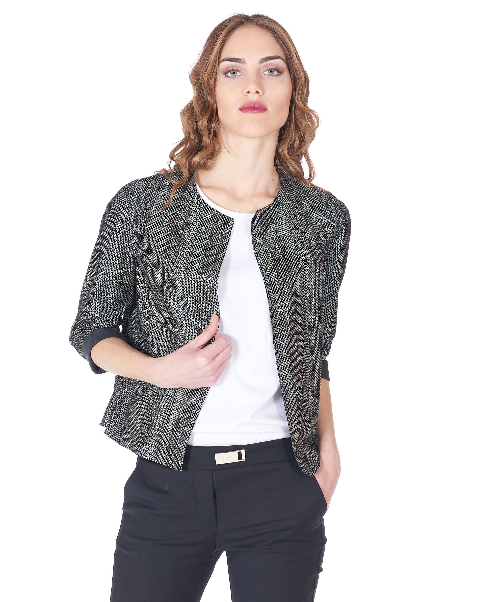 Camicia in Pelle Nera Donna Giacca Stampa Pitone Vera