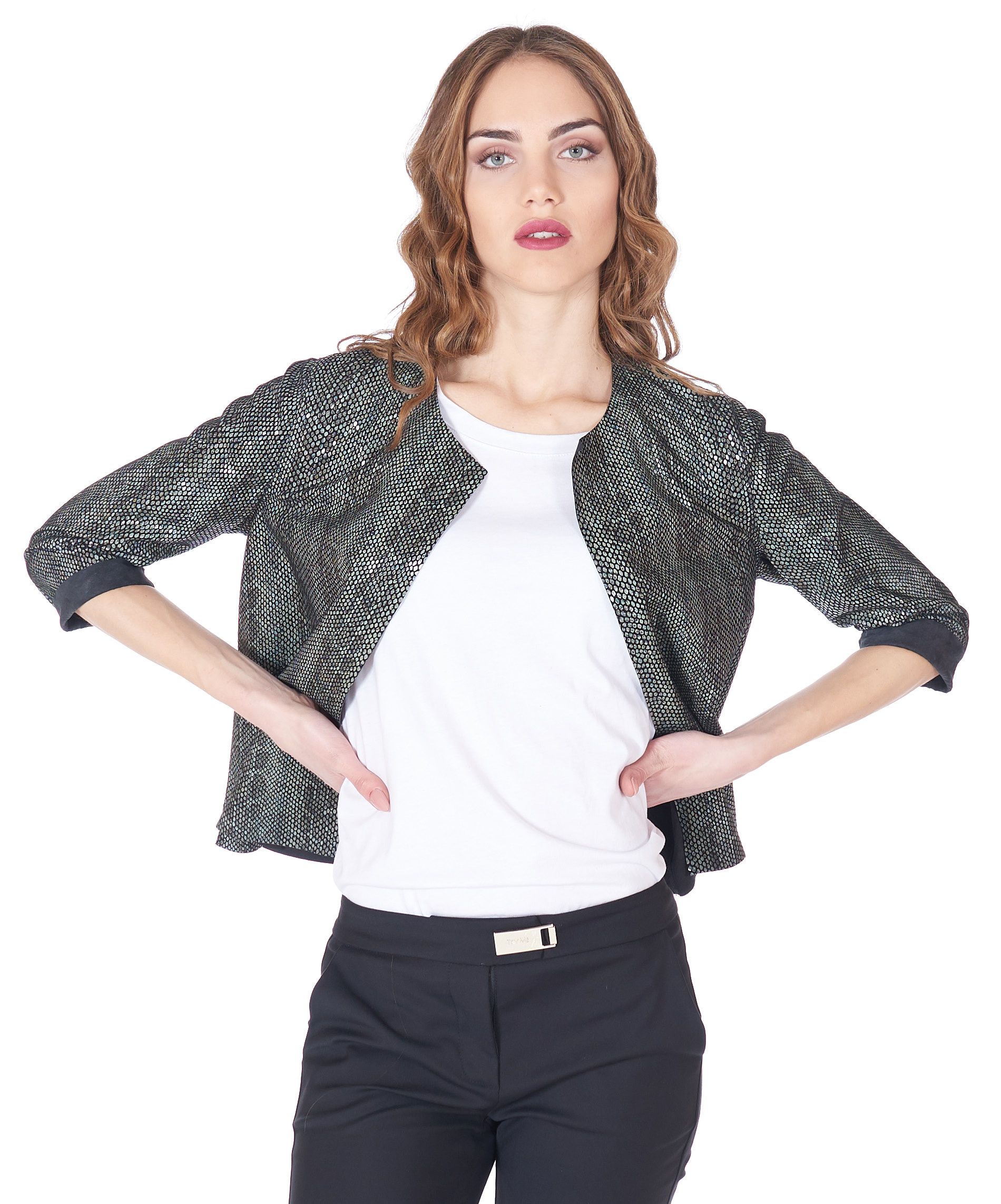 Camicia in Pelle Nera Donna Giacca Stampa Pitone Vera