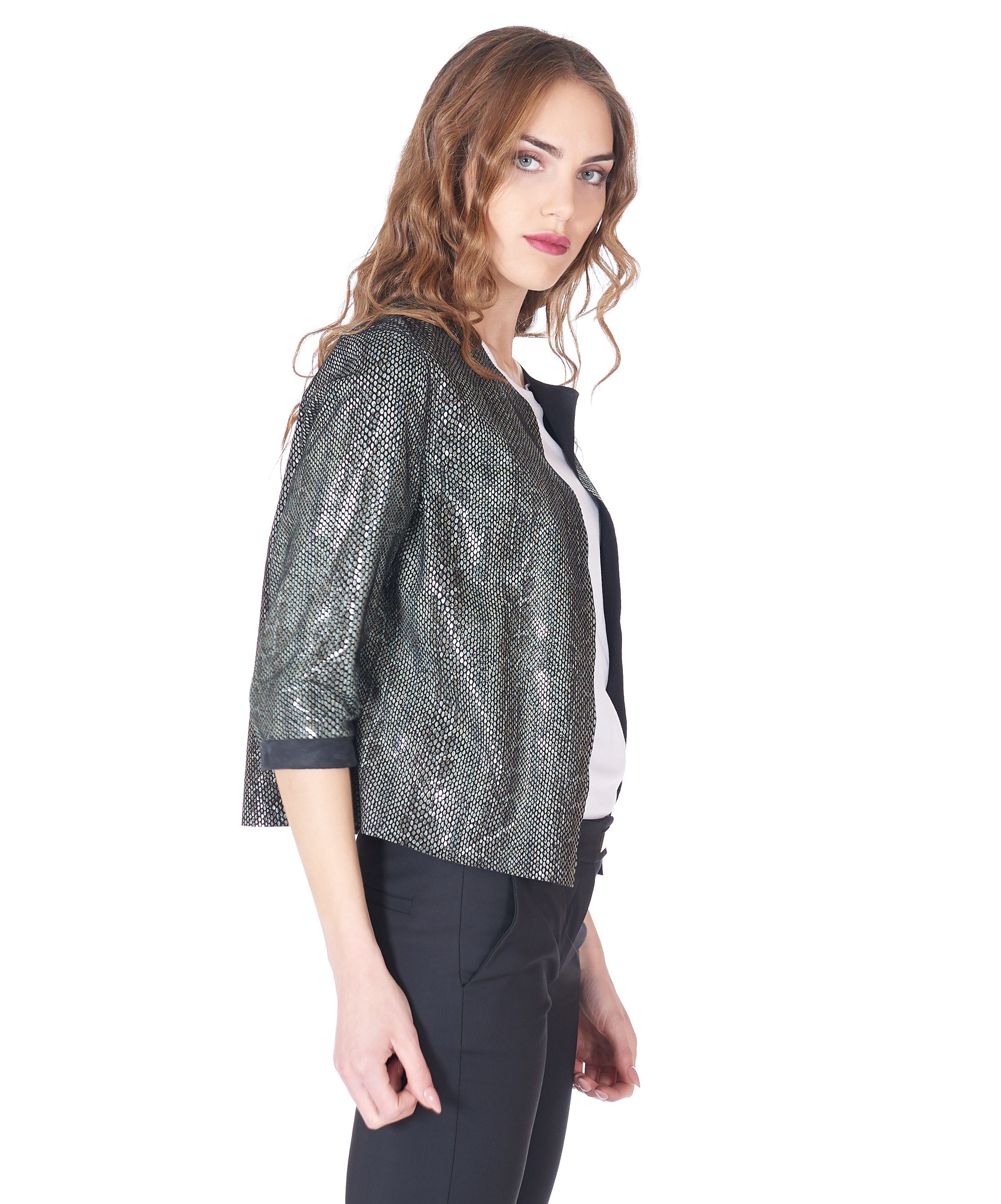 Camicia in Pelle Nera Donna Giacca Stampa Pitone Vera