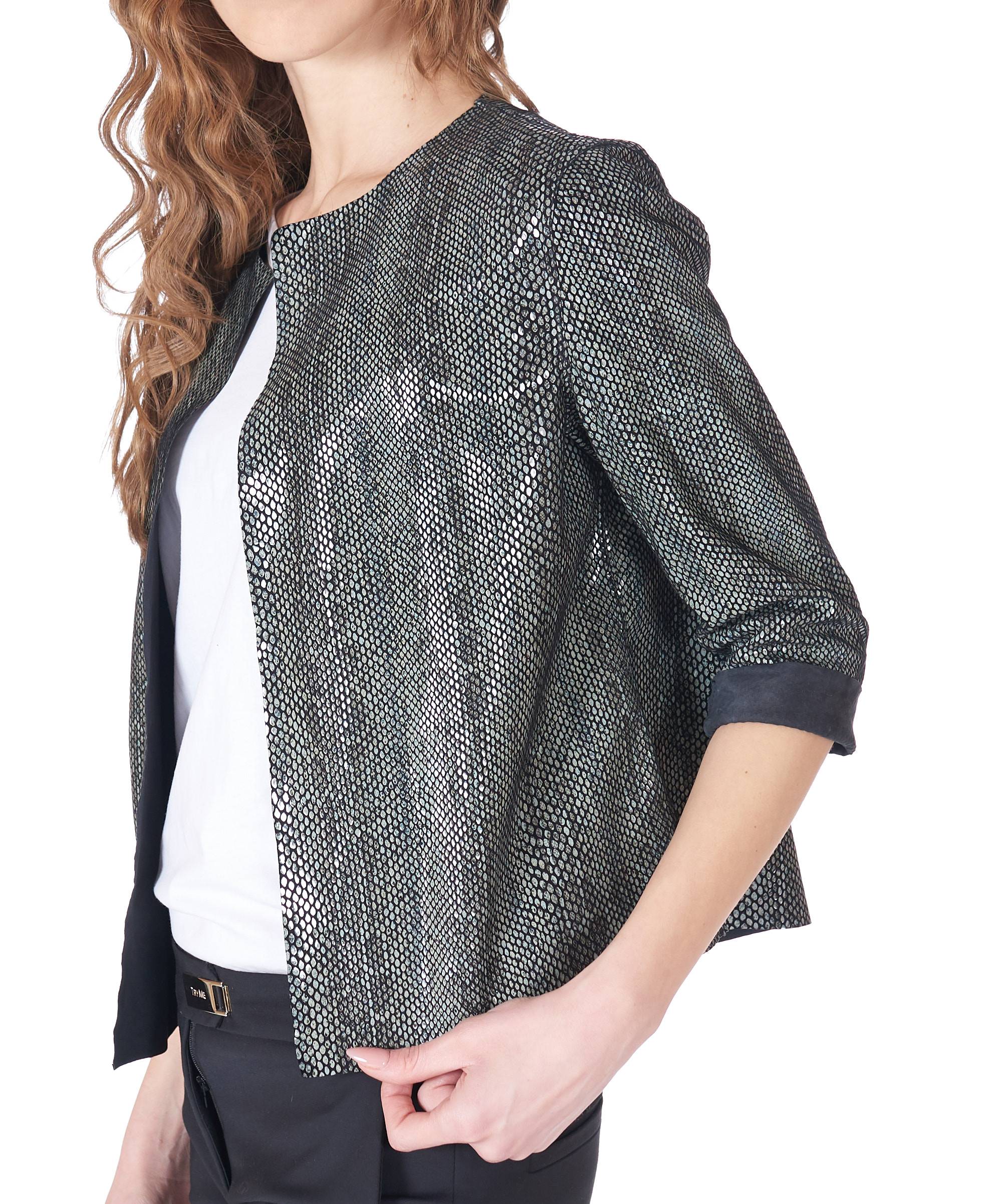 Camicia in Pelle Nera Donna Giacca Stampa Pitone Vera