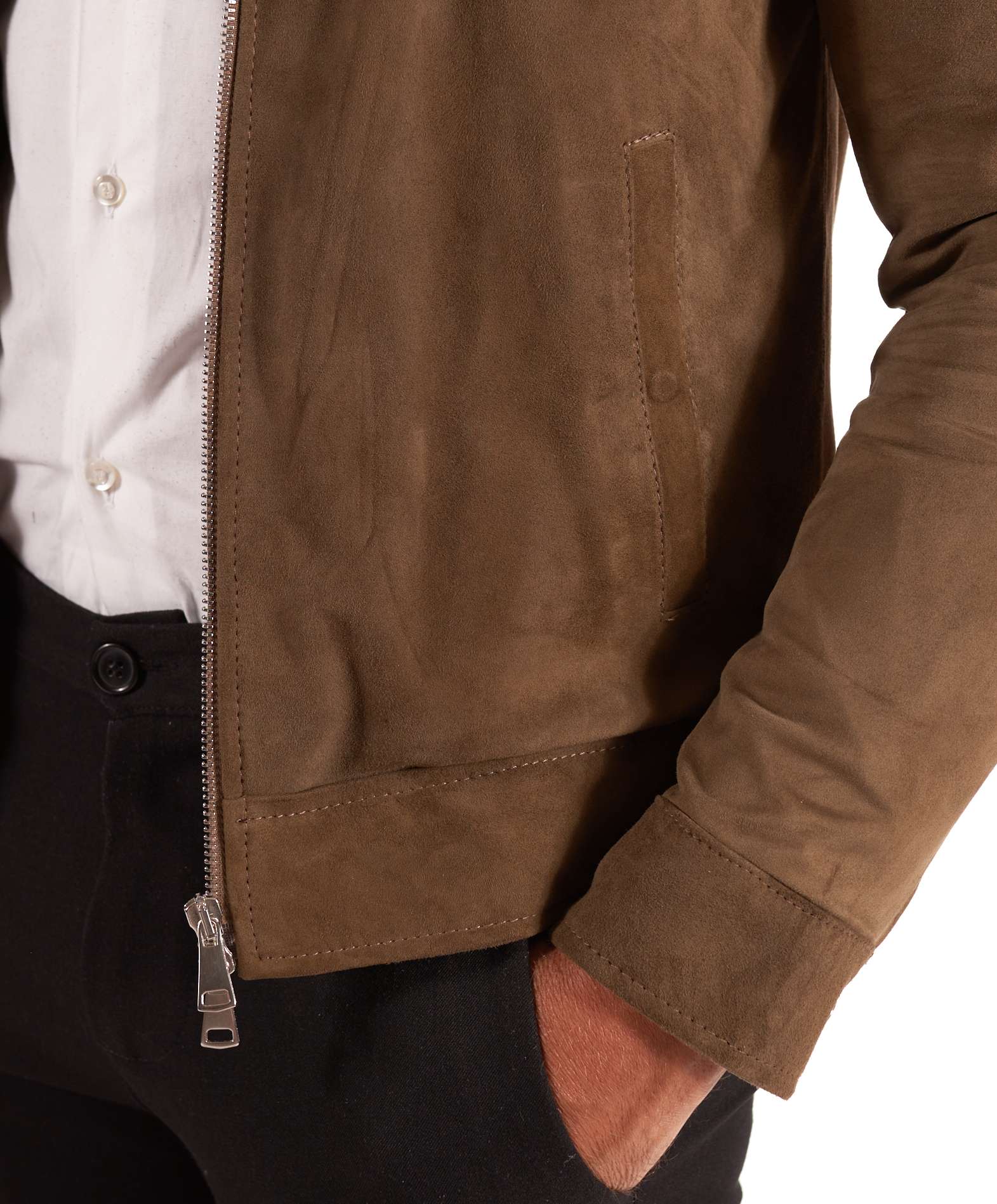 Giacca Pelle Scamosciata Verde Renna Uomo Giubbotto Vera