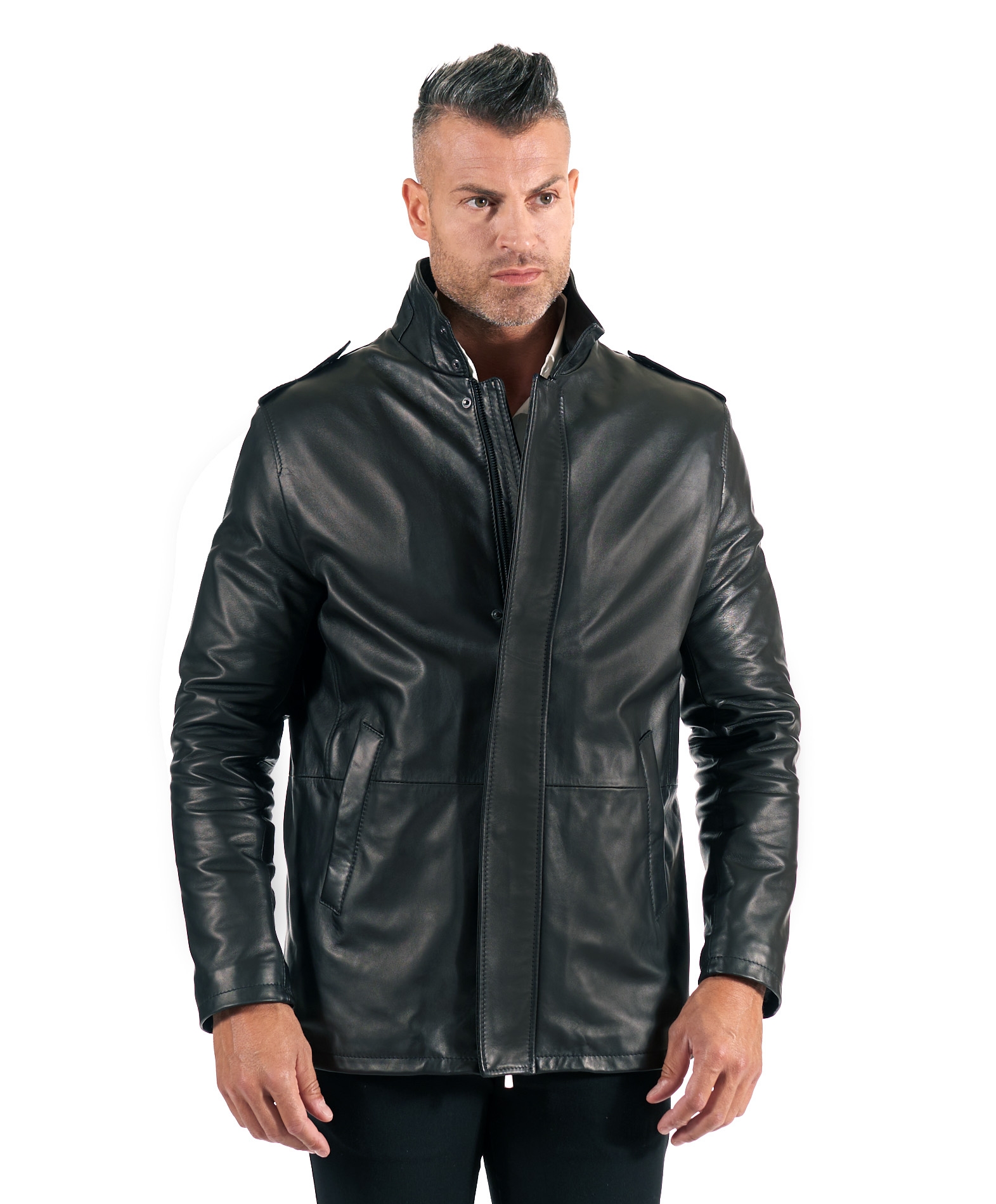 Giubbotto in Pelle Nera Uomo Giaccone Cappotto Vera Pelle