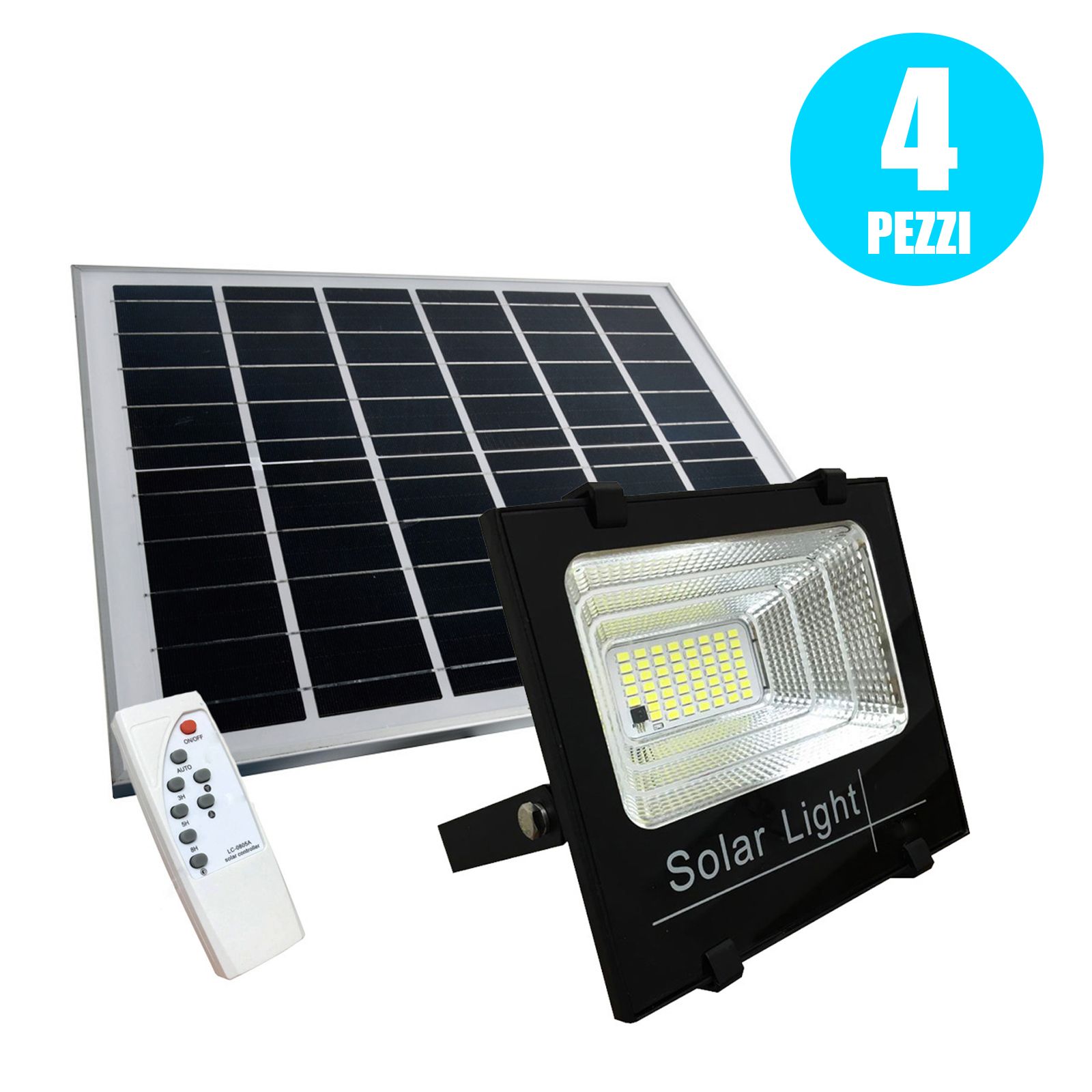 4 PEZZI FARO FARETTO LED SMD 100W CON PANNELLO SOLARE RICARICABILE