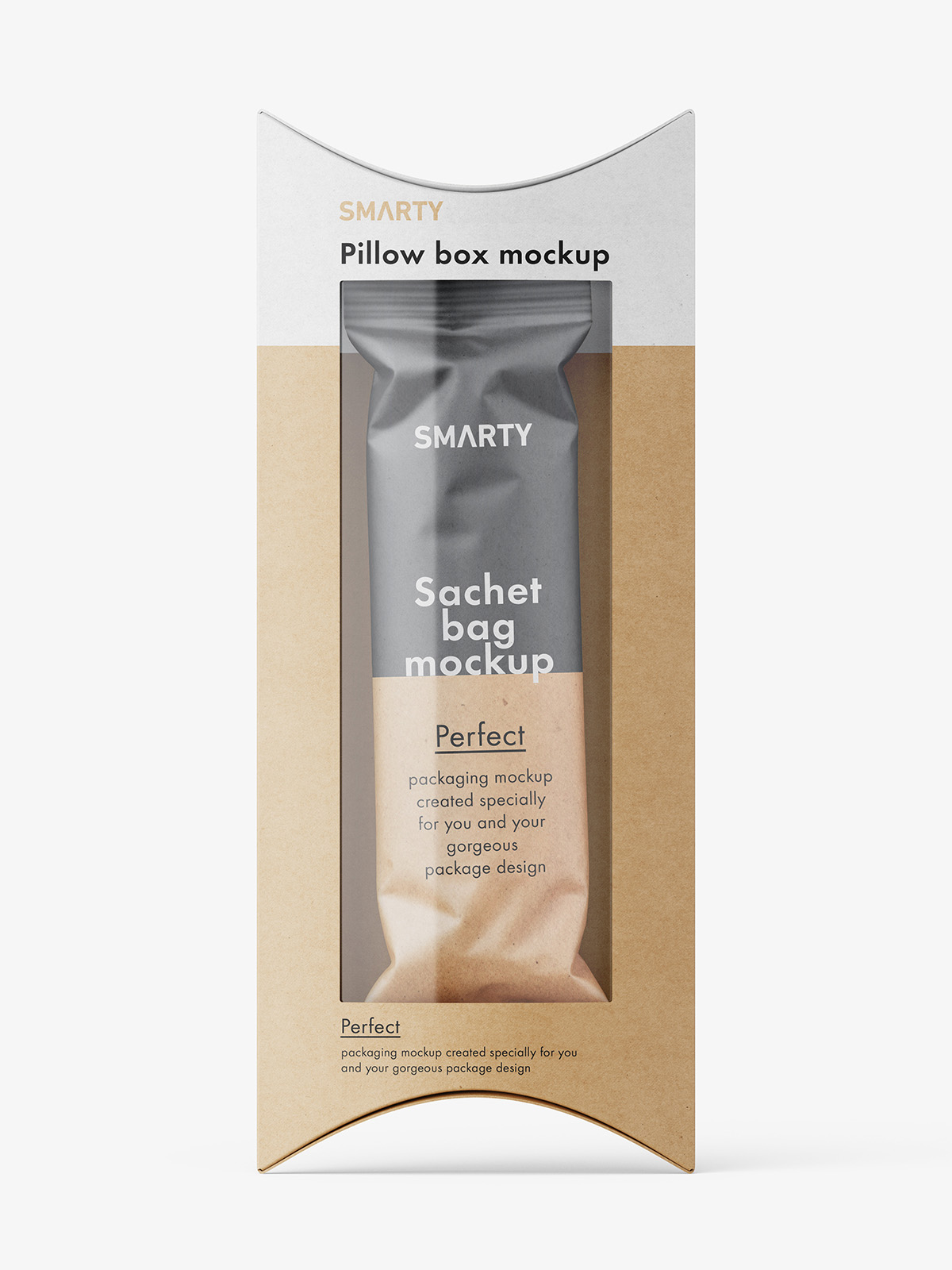 Kraft paper pillow box with window mockup Smarty Mockups