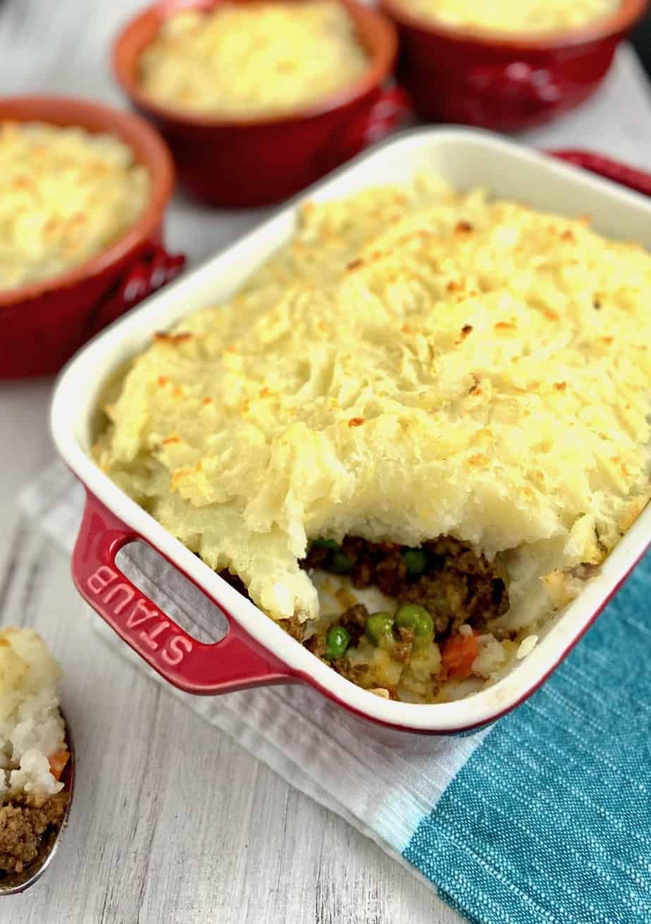 Casserole dish of Cottage Pie.