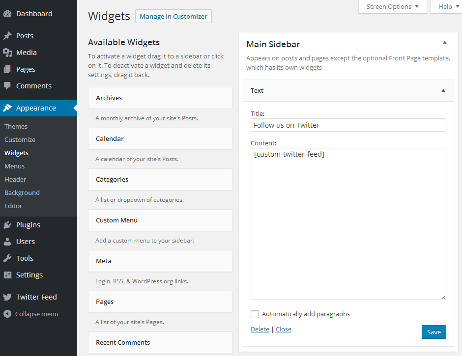 Setting up the Free Custom Twitter Feeds WordPress Plugin