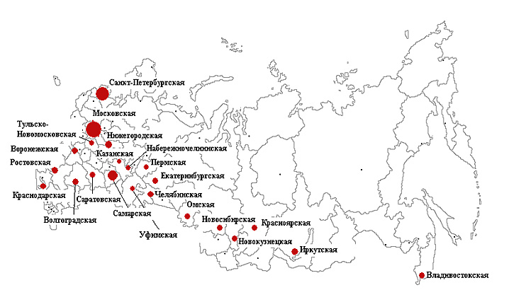 Карта городов миллионников