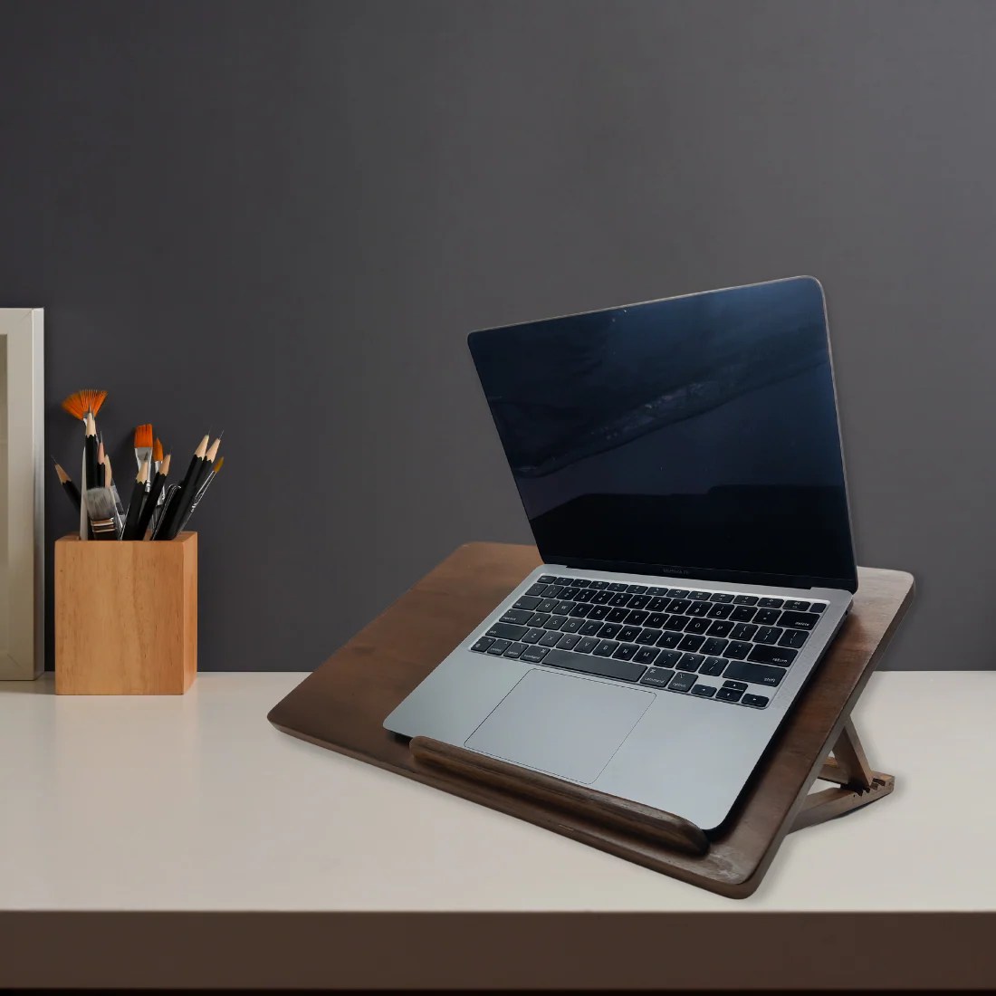 Wooden Laptop Stand Riser Foldable Adjustable Study Table Cooling Pad