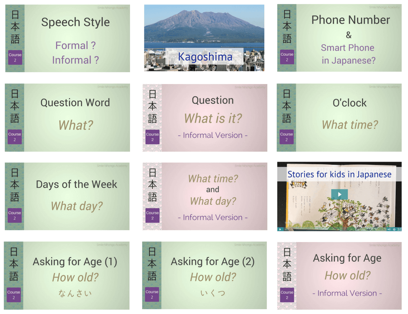 Japanese Questions Japanese Course 2 Content