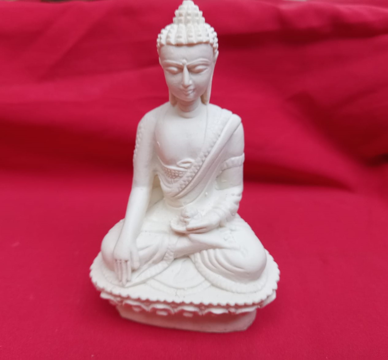 White Stone Buddha Statue Unbreakable Smiling Clay