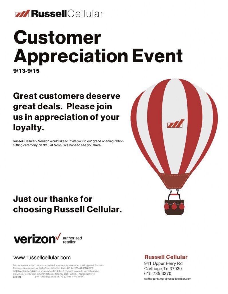 Russell Cellular/Verizon to host Ribbon Cutting and Customer