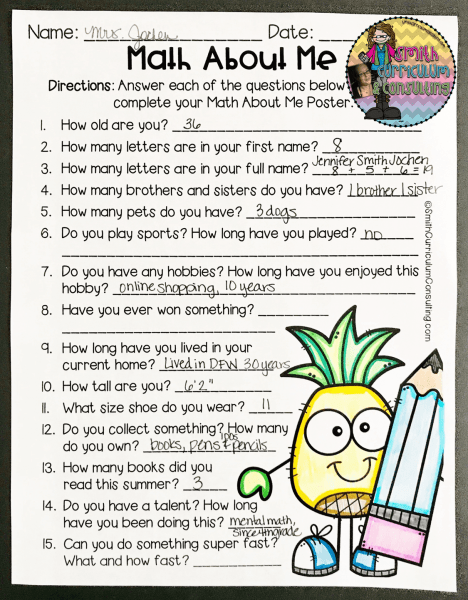 Math About Me Project- Math Resource For Students • Smith Curriculum