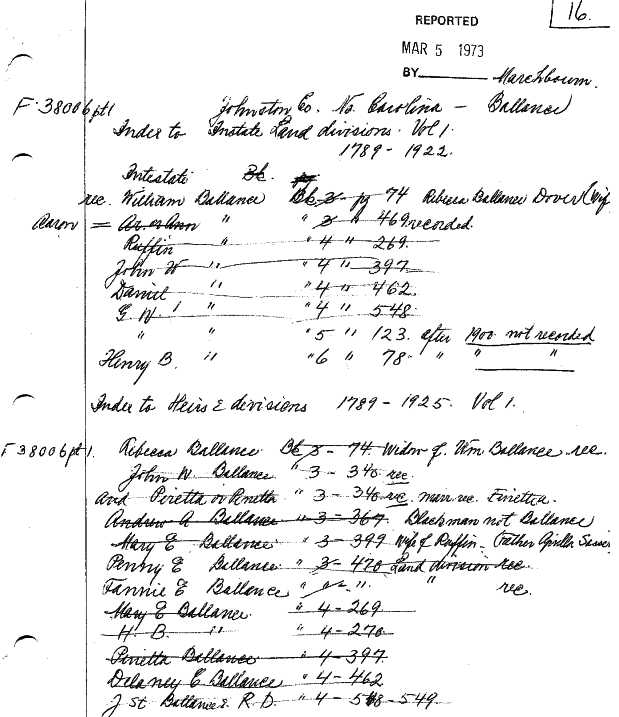 Ballance names probate records Smith Harper