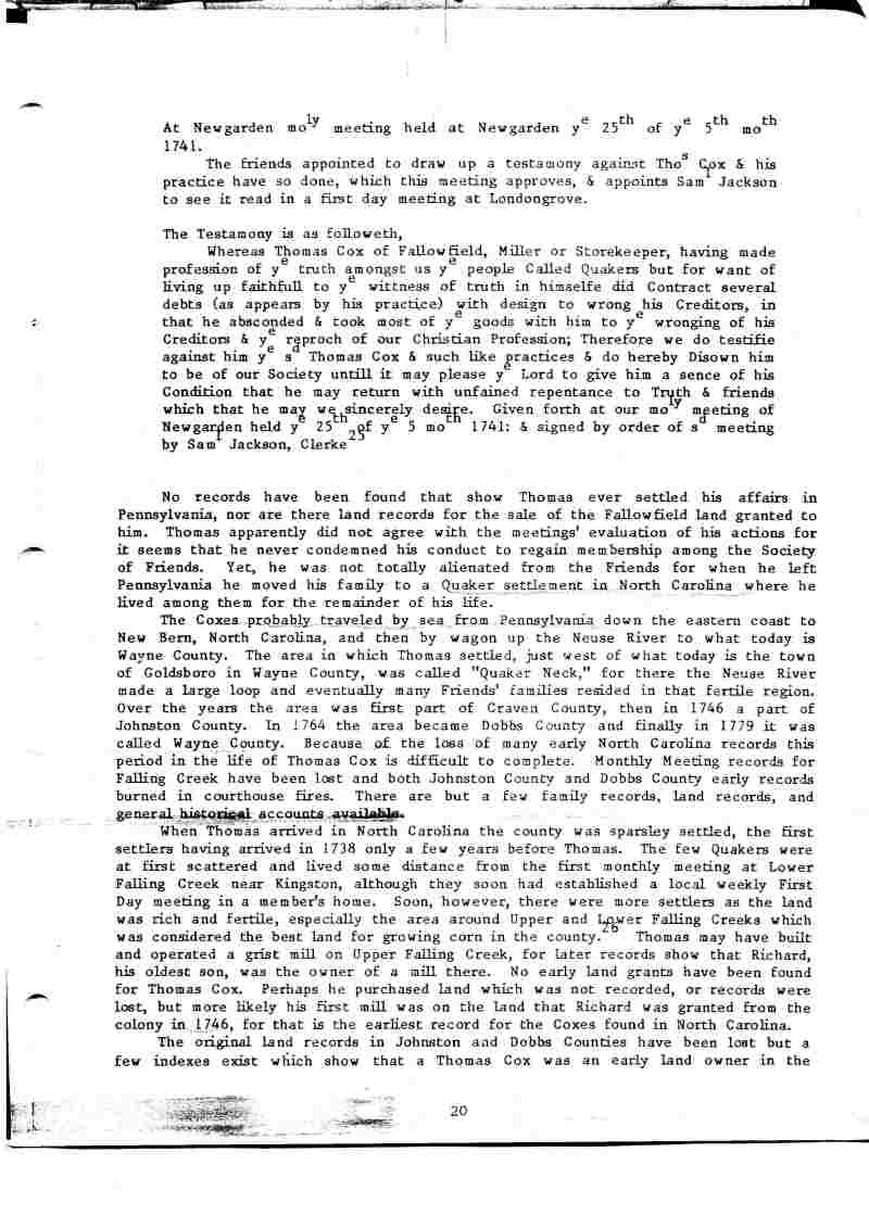 A Cox Family History from Thomas Cox, 16941762 of Gloucester, England