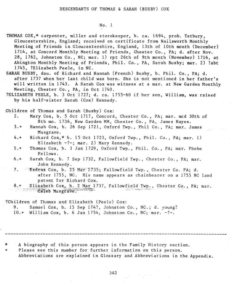 A Cox Family History from Thomas Cox 16941762 of Gloucester, England