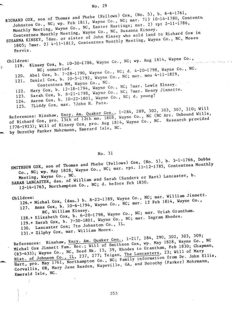 A Cox Family History from Thomas Cox 16941762 of Gloucester, England