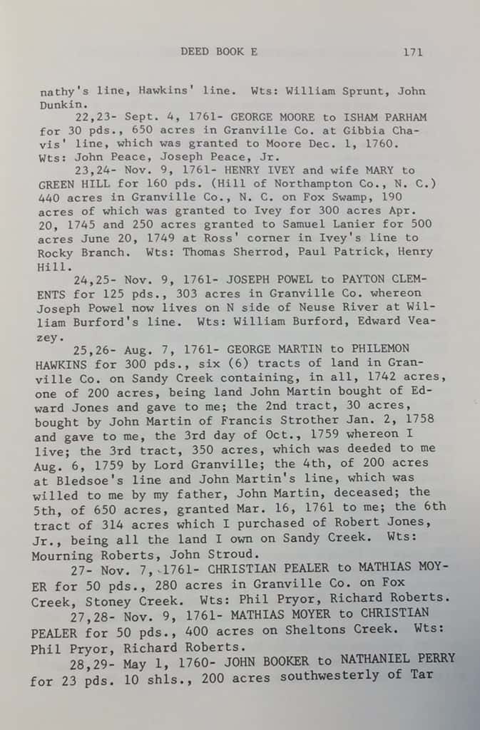 Abstracts of The Early Deeds of Granville County North Carolina 1746