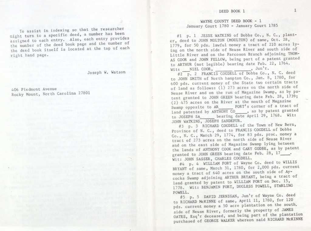 Abstracts of The Early Deeds of Wayne County North Carolina 17801793