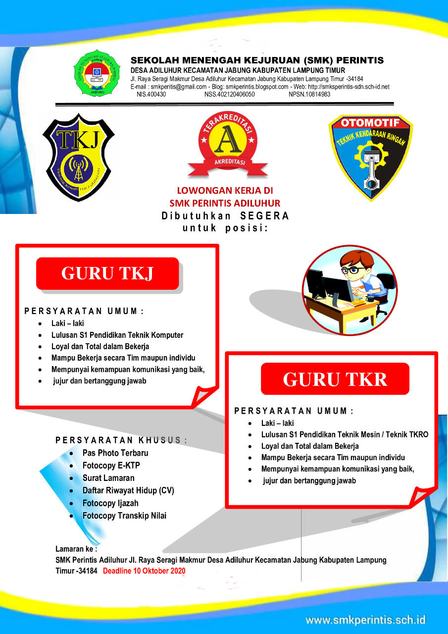 Loker terbaru SMK Perintis Adiluhur 2020