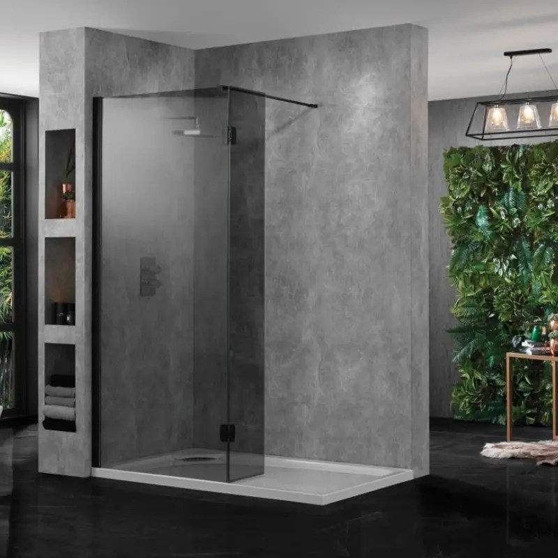 Stylish Smoked Glass Shower Screen With Flipper Panel Smokedbyewe