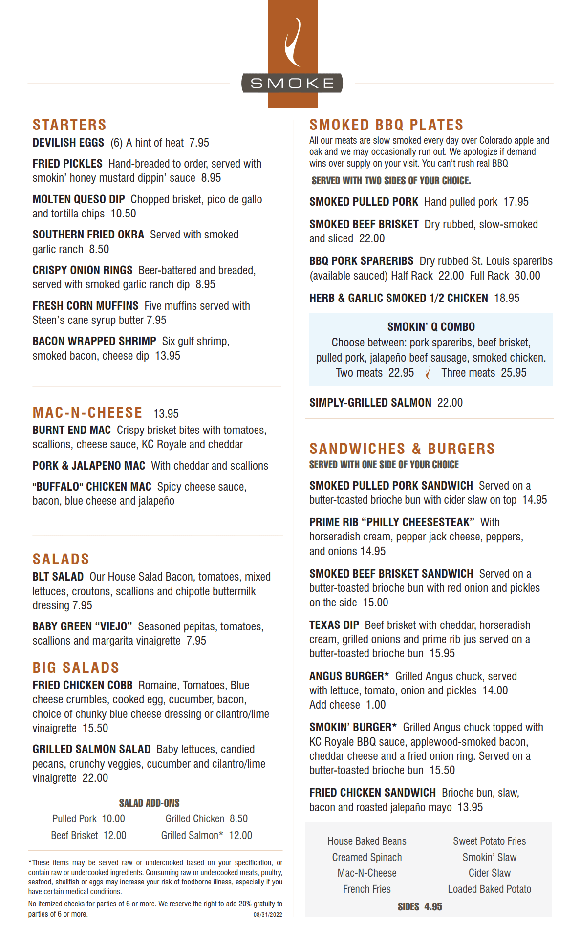 Lunch Menu Glenwood Springs Smoke Modern Barbeque