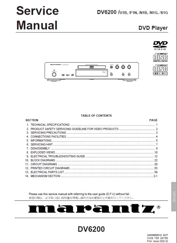 Marantz DV6200 Service Manual Marantz CD, DVD, Bluray Service