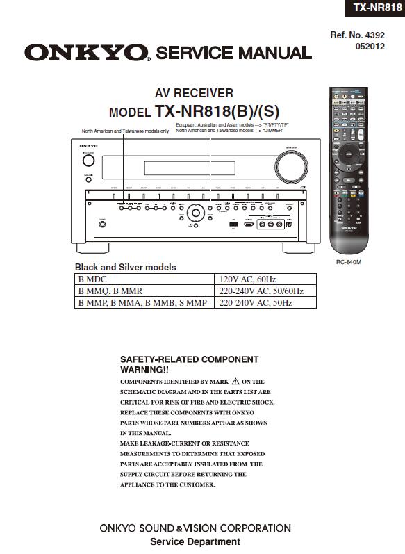 Onkyo TXNR818 Service Manual Receivers, Amplifiers, Tuners Service