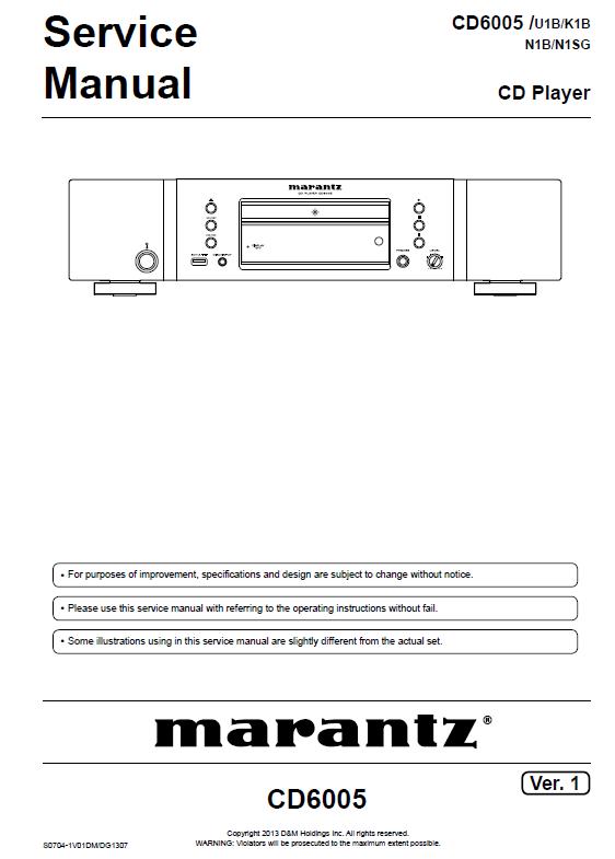 Marantz CD6005 Service Manual Marantz CD, DVD, Bluray Service