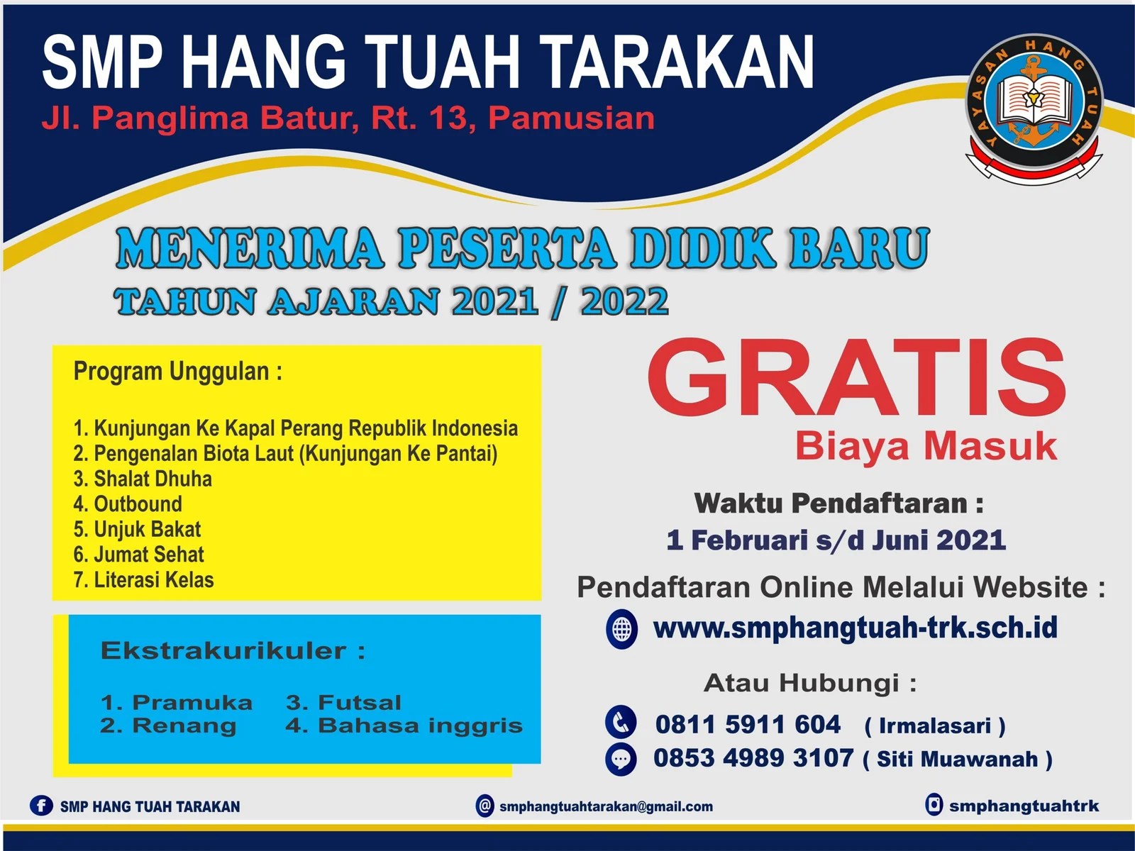 Pengumuman Penerimaan Peserta Didik Baru TA 20212022 SMP Hang Tuah