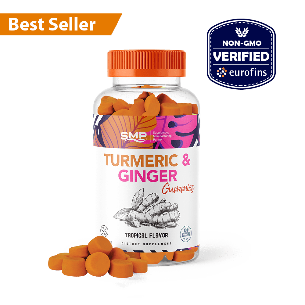 Private Label Turmeric & Ginger Gummies Tropical Flavor Gelatin